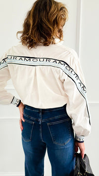 Amour Statement Italian Blouse- White-130 Long Sleeve Tops-Italianissimo/AMIRA-Coastal Bloom Boutique, find the trendiest versions of the popular styles and looks Located in Indialantic, FL