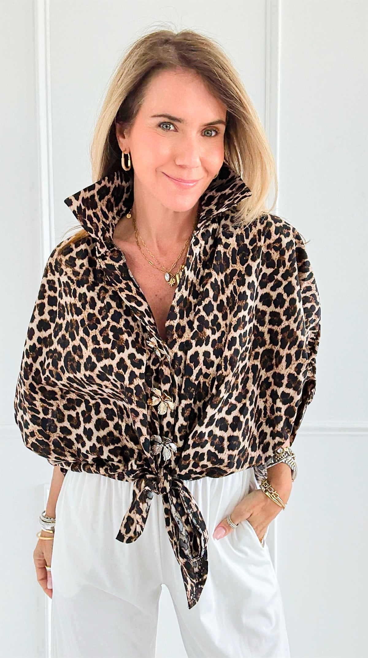 Leopard Petal Italian Button Top-170 bottoms-TATTOO Z-Coastal Bloom Boutique, find the trendiest versions of the popular styles and looks Located in Indialantic, FL