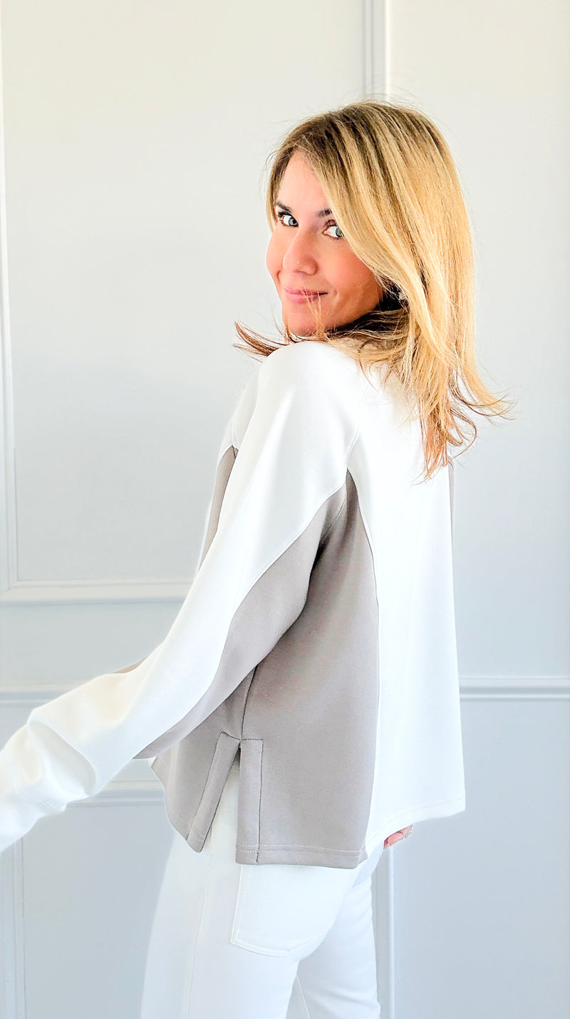 Blocked Comfort Sweatshirt-130 Long Sleeve Tops-White Birch-Coastal Bloom Boutique, find the trendiest versions of the popular styles and looks Located in Indialantic, FL