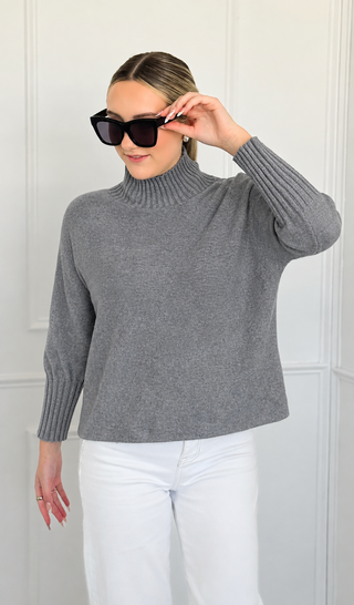 Break Free Long Sleeve Italian Sweater Top - Grey