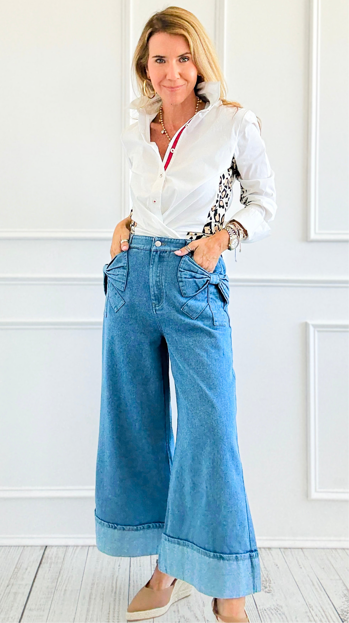 Bows & Cuffs Cropped Denim Pants-190 Denim-ODDI-Coastal Bloom Boutique, find the trendiest versions of the popular styles and looks Located in Indialantic, FL
