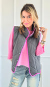 Crisp Morning Trim Quilted Vest-160 Jackets-oddi-Coastal Bloom Boutique, find the trendiest versions of the popular styles and looks Located in Indialantic, FL