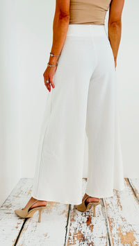 High-Waisted Split-Leg Pants with Front Tie - White-pants-BucketList-Coastal Bloom Boutique, find the trendiest versions of the popular styles and looks Located in Indialantic, FL