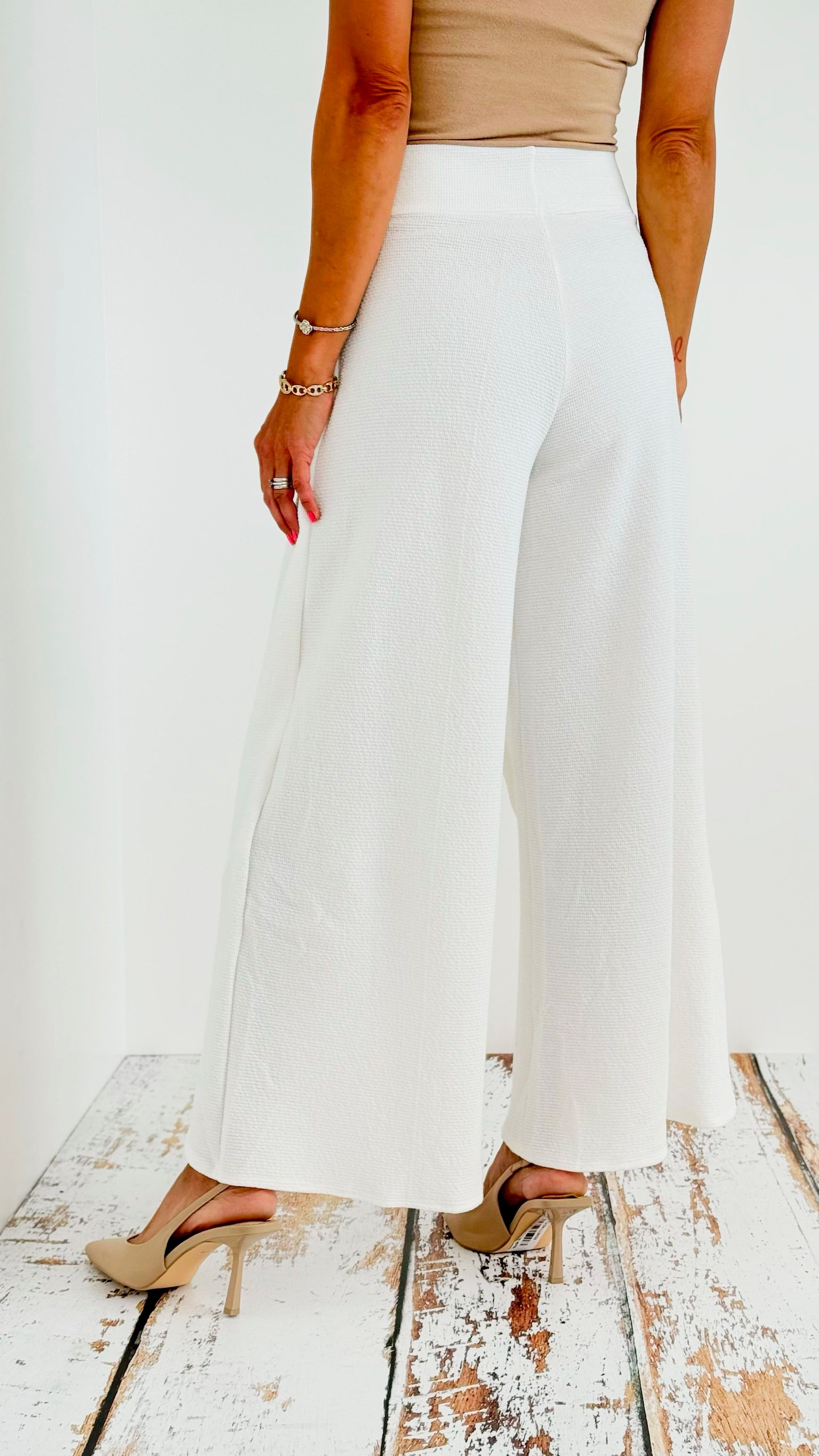 High-Waisted Split-Leg Pants with Front Tie - White-pants-BucketList-Coastal Bloom Boutique, find the trendiest versions of the popular styles and looks Located in Indialantic, FL