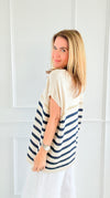 Sailor Stripe Italian Vest- Navy-100 Sleeveless Tops-LY PARIS-Coastal Bloom Boutique, find the trendiest versions of the popular styles and looks Located in Indialantic, FL