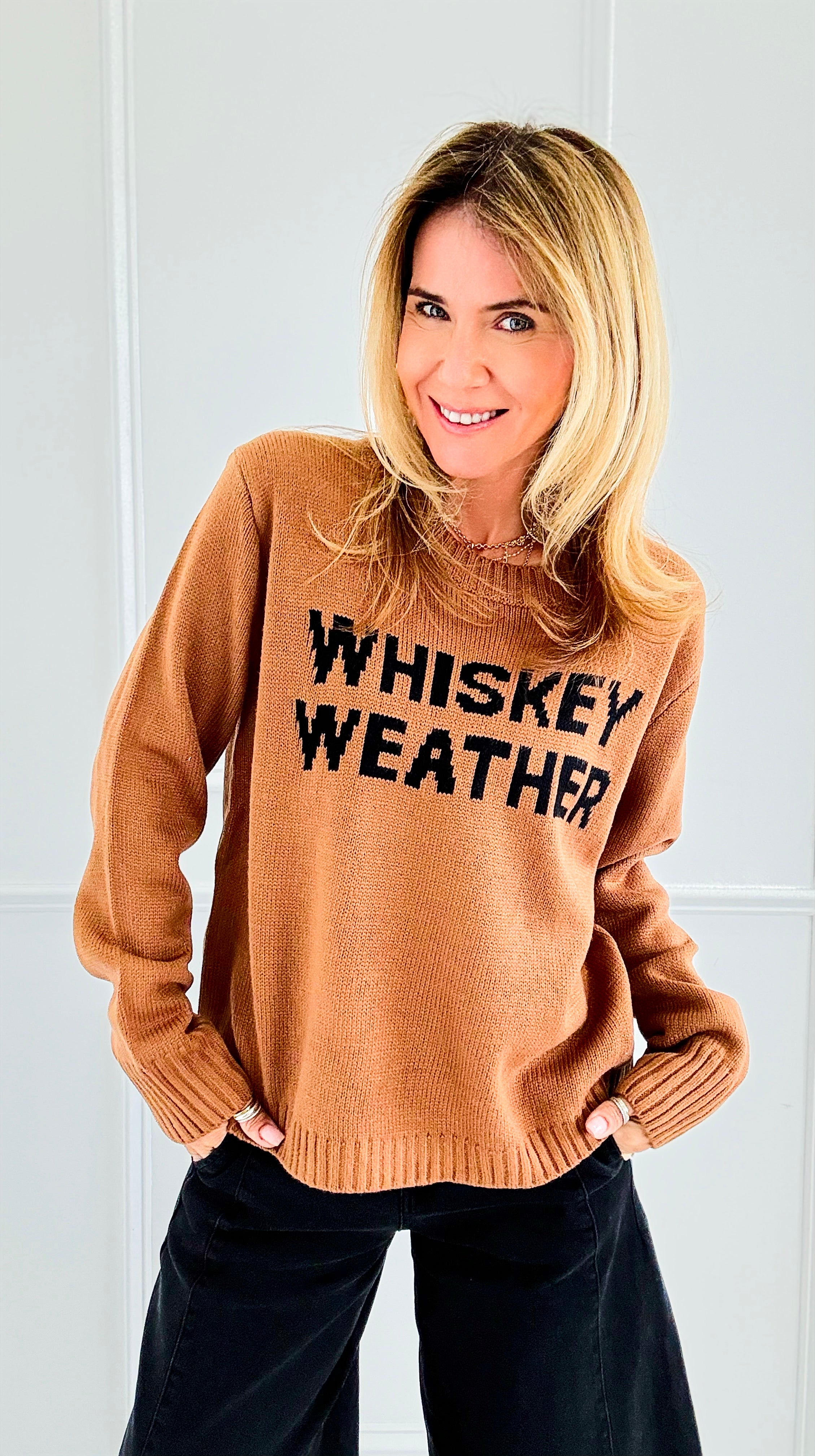 Whiskey Weather Sweater- Brown-140 Sweaters-PANACHE APPAREL-Coastal Bloom Boutique, find the trendiest versions of the popular styles and looks Located in Indialantic, FL