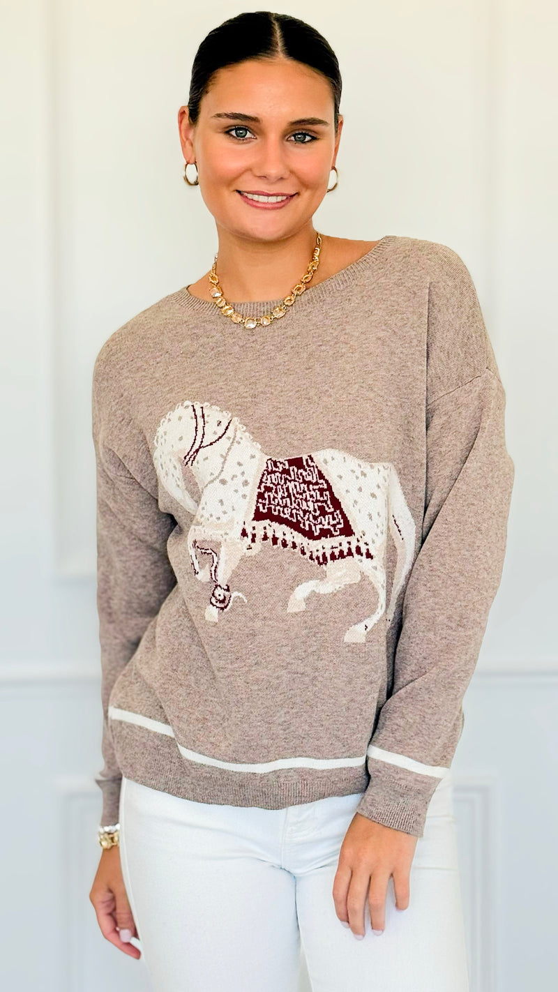 Equestrian Parade Italian Sweater- Beige-140 Sweaters-K2-Coastal Bloom Boutique, find the trendiest versions of the popular styles and looks Located in Indialantic, FL