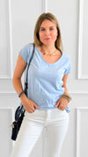 Everyday V-Neck Italian Top- Sky Blue-110 short Sleeve Top-LY PARIS-Coastal Bloom Boutique, find the trendiest versions of the popular styles and looks Located in Indialantic, FL