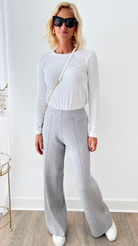 Front Seam Wide Knit Pants - Grey-210 Loungewear/Sets-Original USA-Coastal Bloom Boutique, find the trendiest versions of the popular styles and looks Located in Indialantic, FL