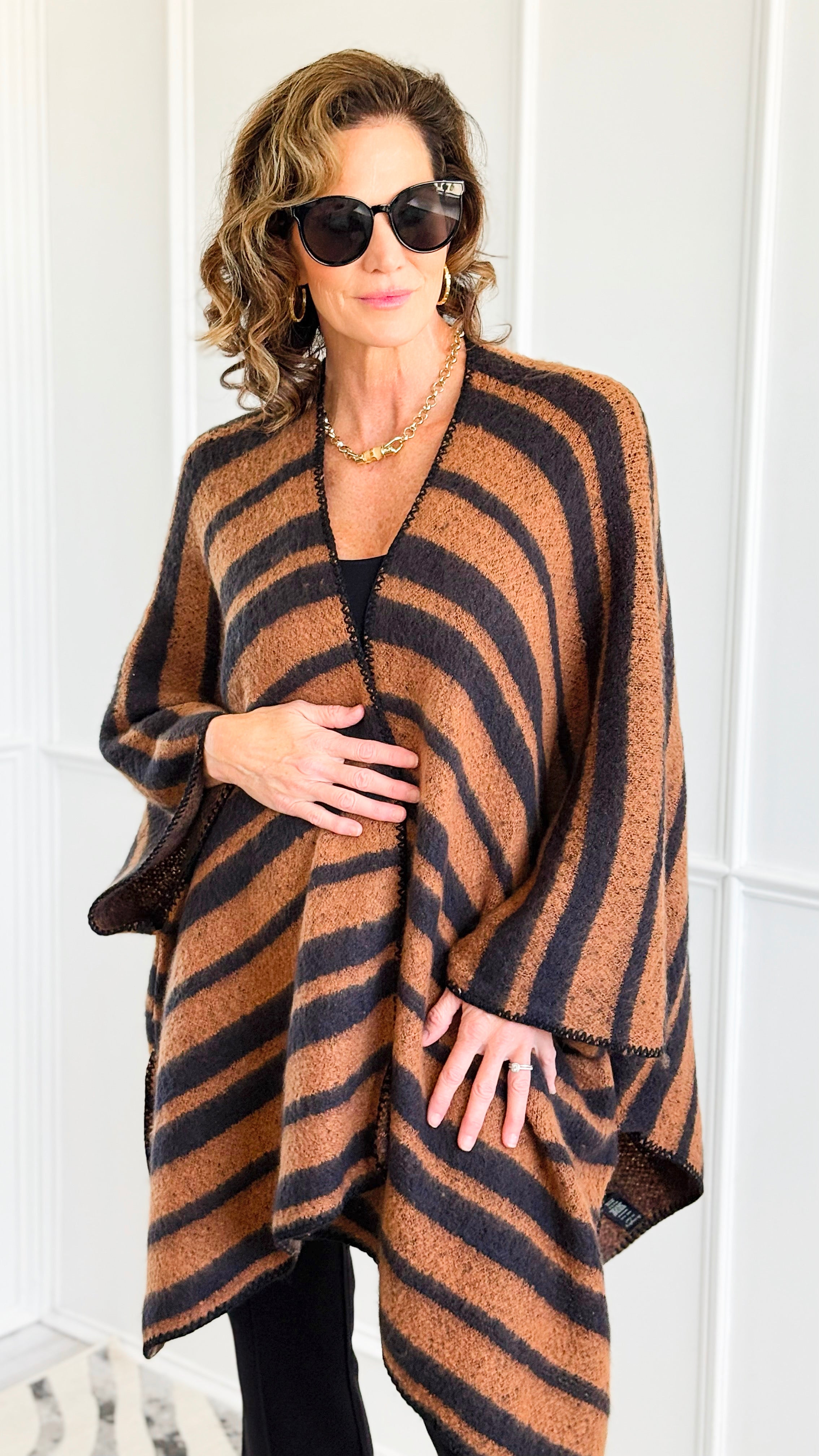 Striped Cozy Knit Kimono Poncho