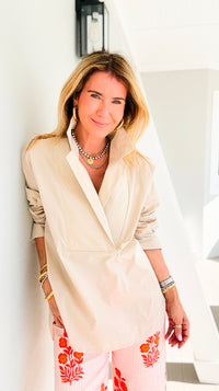 Bacall Italian Long Sleeve Top- Beige