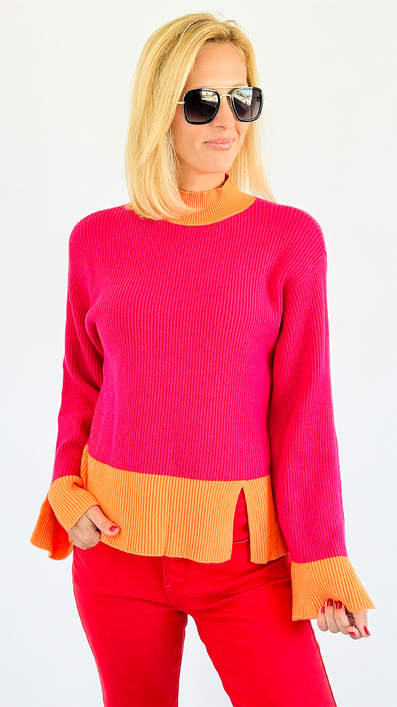 Colorblock Mock neck Sweater-130 Long sleeve top-SUGARLIPS-Coastal Bloom Boutique, find the trendiest versions of the popular styles and looks Located in Indialantic, FL