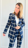 Heritage Plaid Long Blazer - Navy-160 Jackets-Must Have-Coastal Bloom Boutique, find the trendiest versions of the popular styles and looks Located in Indialantic, FL