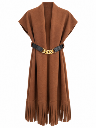 Longline Fringe Belted Italian Cardigan- Camel