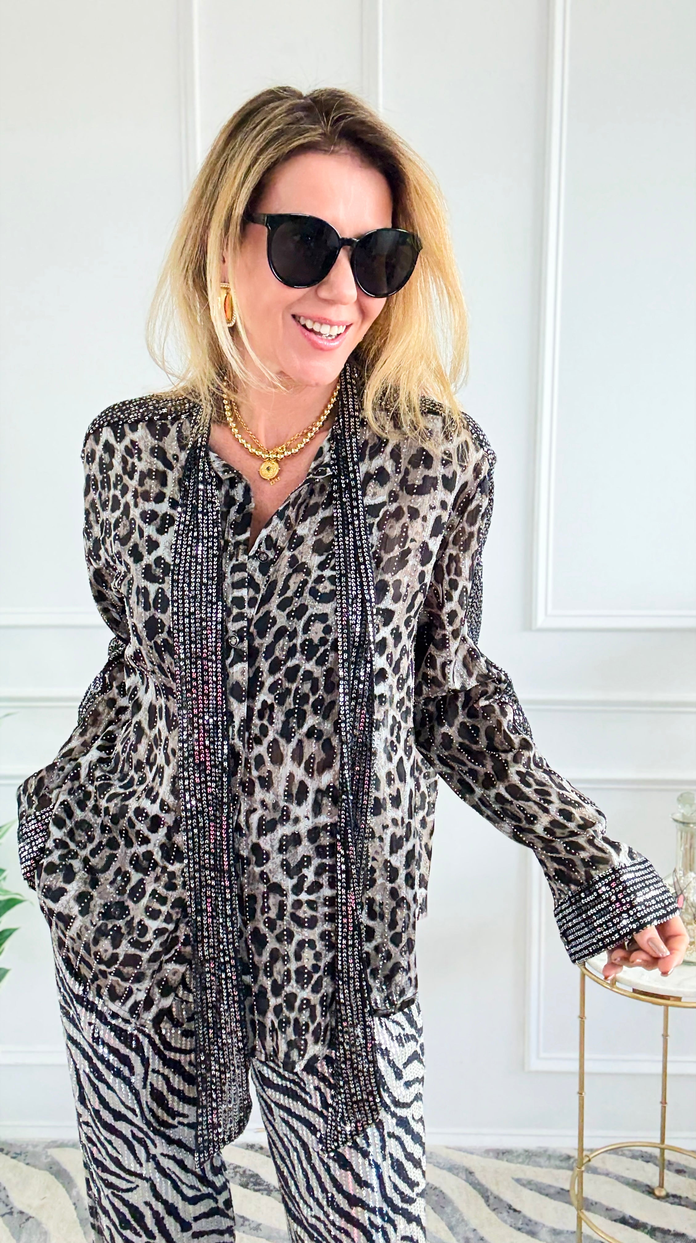 Wild Serenade Tie Neck Top-130 Long Sleeve Tops-LA ROS-Coastal Bloom Boutique, find the trendiest versions of the popular styles and looks Located in Indialantic, FL