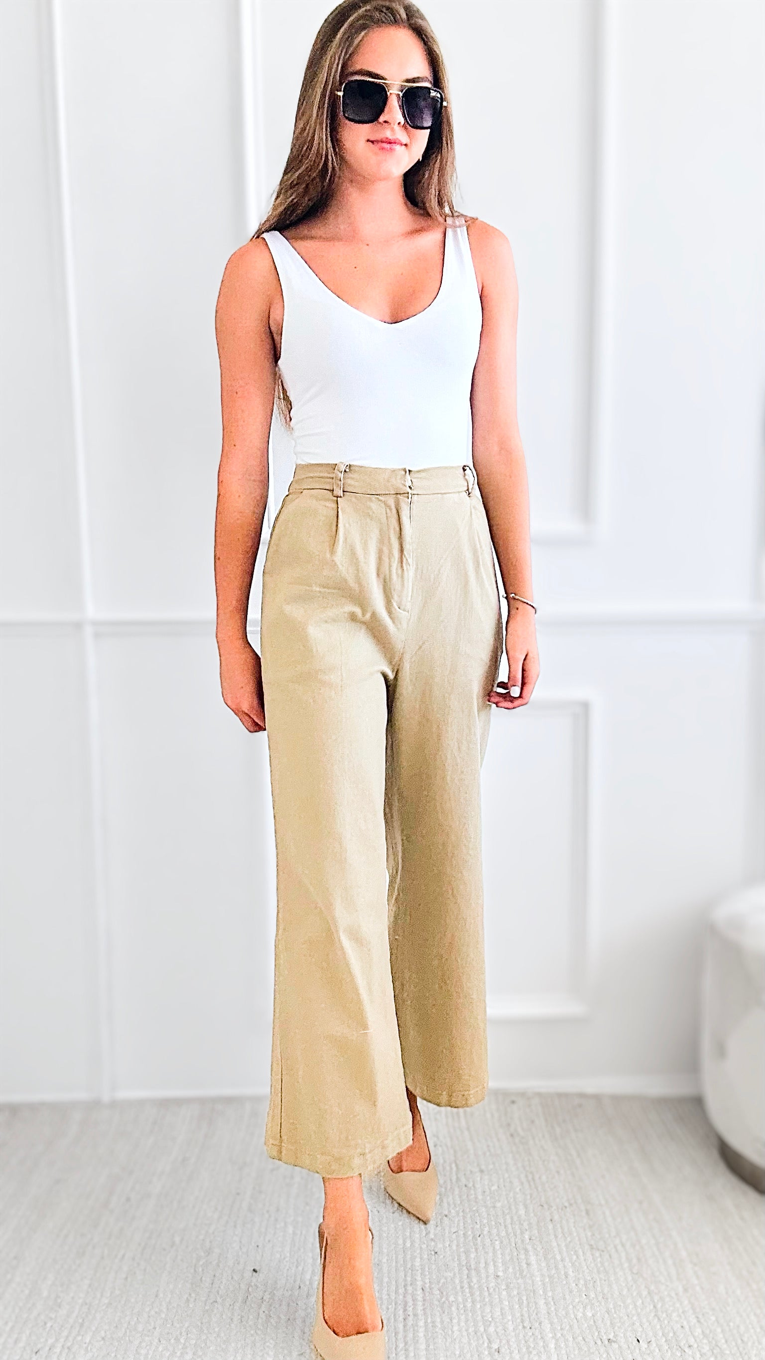 Waist Pleats Mid-Rise Pants-Beige-170 Bottoms-HYFVE-Coastal Bloom Boutique, find the trendiest versions of the popular styles and looks Located in Indialantic, FL