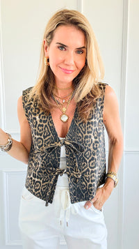 Leopard Print Tie-Front Vest-00 Sleevless Tops-GIGIO-Coastal Bloom Boutique, find the trendiest versions of the popular styles and looks Located in Indialantic, FL