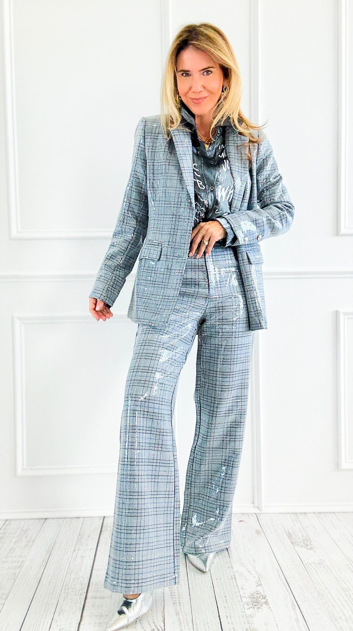 Disco Grid Sequin Pants-170 Bottoms-Fate Inc-Coastal Bloom Boutique, find the trendiest versions of the popular styles and looks Located in Indialantic, FL