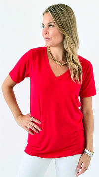 Casual Luxe V-Neck Top - Ruby-110 Short Sleeve Tops-Zenana-Coastal Bloom Boutique, find the trendiest versions of the popular styles and looks Located in Indialantic, FL