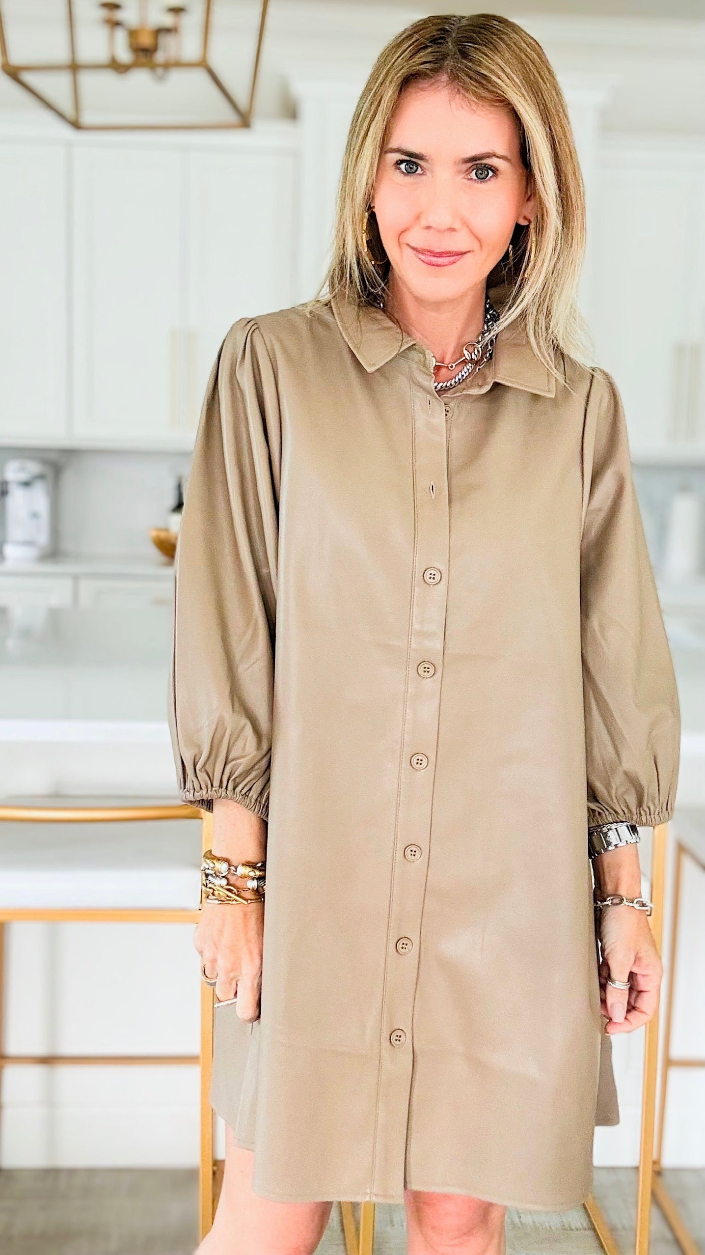 Classic Soft Vegan Leather Tunic - Taupe-200 dresses/jumpsuits/rompers-Dolce Cabo-Coastal Bloom Boutique, find the trendiest versions of the popular styles and looks Located in Indialantic, FL