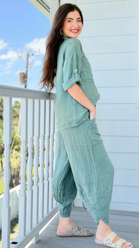 La Spezia Barrel Linen Italian Pant- Olive