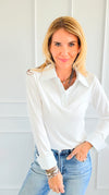 The Frankie Button Down Top - White-130 Long Sleeve Tops-EC COLLECTION INC-Coastal Bloom Boutique, find the trendiest versions of the popular styles and looks Located in Indialantic, FL