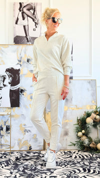 Coastline Half-Zip Pullover & Joggers Set - H Vanilla-210 Loungewear/Sets-Zenana-Coastal Bloom Boutique, find the trendiest versions of the popular styles and looks Located in Indialantic, FL