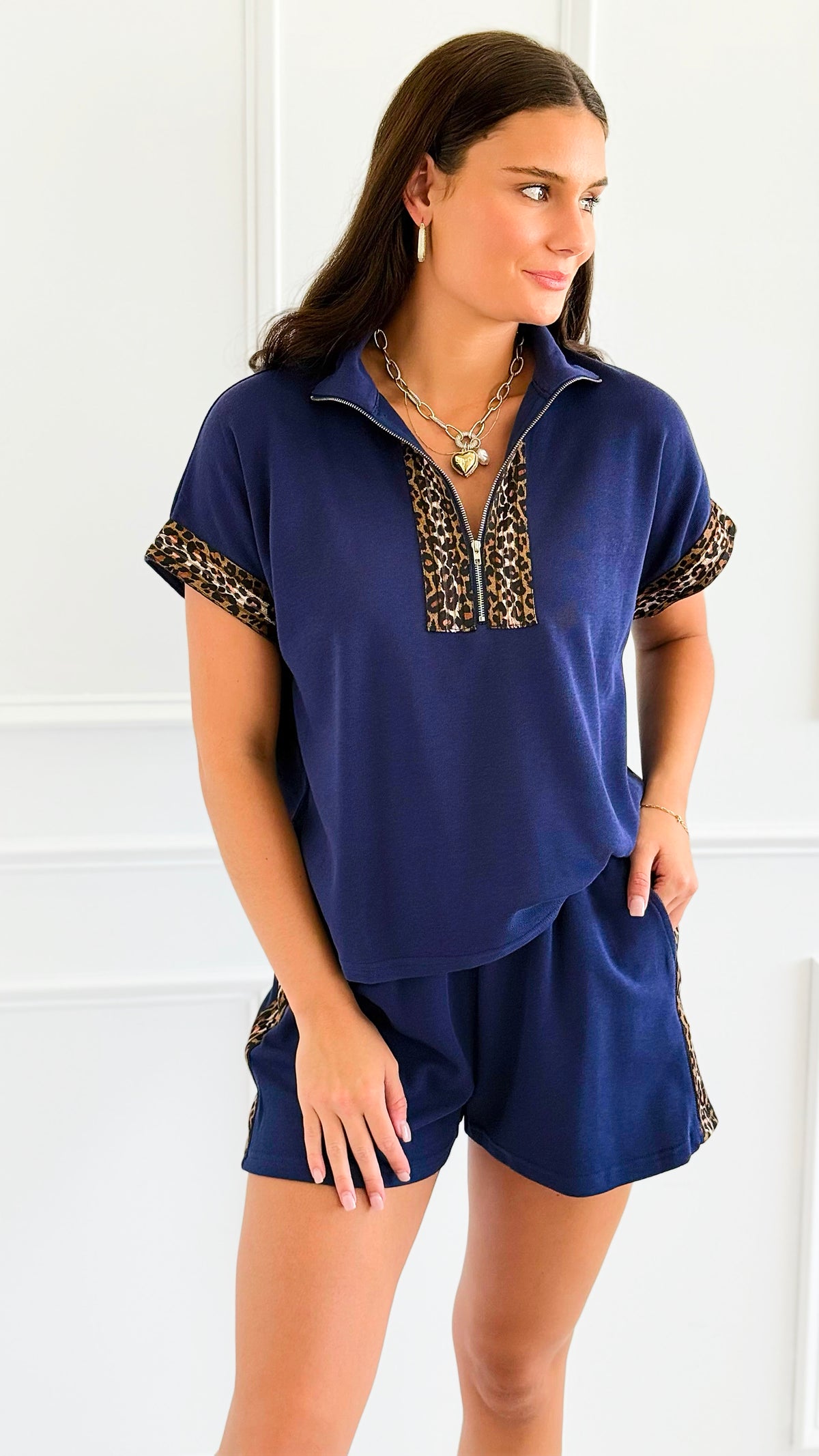 Weekend Mood Leopard Trim Set-210 Loungewear/sets-she + sky-Coastal Bloom Boutique, find the trendiest versions of the popular styles and looks Located in Indialantic, FL