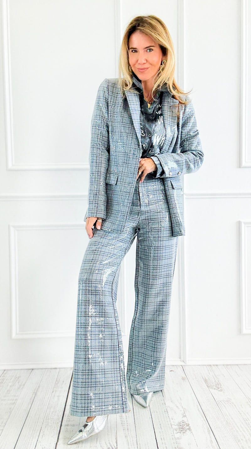 Disco Grid Sequin Pants-170 Bottoms-Fate Inc-Coastal Bloom Boutique, find the trendiest versions of the popular styles and looks Located in Indialantic, FL