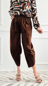 Relax & Go Italian Barrel Pant- Brown-100 Pants-VANESSA-Coastal Bloom Boutique, find the trendiest versions of the popular styles and looks Located in Indialantic, FL
