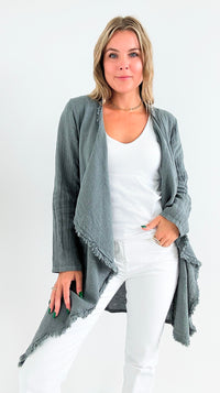 Seaside Breeze Drape Cardigan - Charcoal-150 Cardigans/Layers-V6-Coastal Bloom Boutique, find the trendiest versions of the popular styles and looks Located in Indialantic, FL
