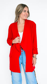 Boyfriend Waterfall Blazer - Red-150 Cardigans/Layers-BOOM BOOM JEANS-Coastal Bloom Boutique, find the trendiest versions of the popular styles and looks Located in Indialantic, FL