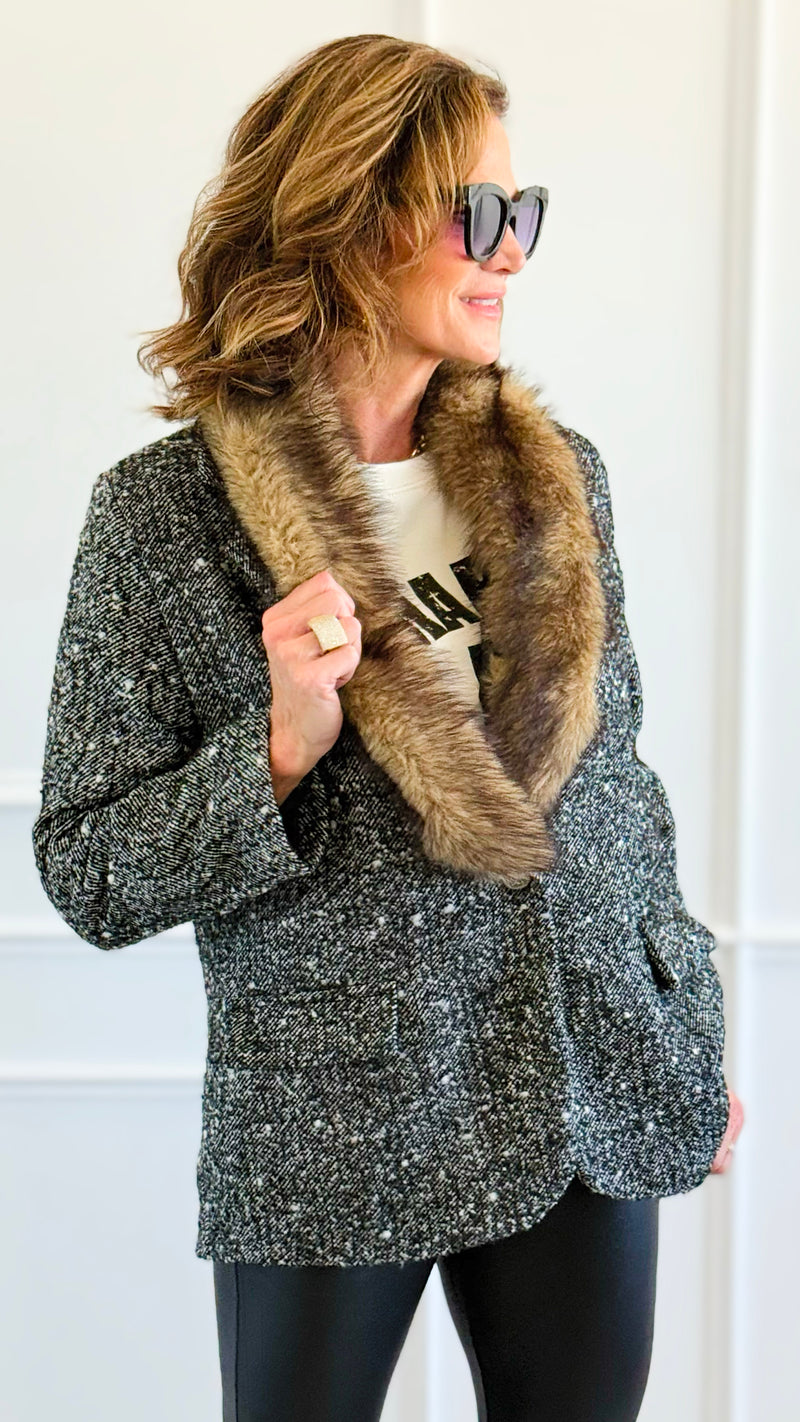 Luxe Tweed Italian Fur Jacket-160 Jackets-AZUL MONACO-Coastal Bloom Boutique, find the trendiest versions of the popular styles and looks Located in Indialantic, FL