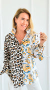Spotted & Paisley Italian Button Top-110 Long Sleeve Tops-TATTOO Z-Coastal Bloom Boutique, find the trendiest versions of the popular styles and looks Located in Indialantic, FL