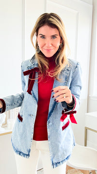 CB Custom Little Red Bow Denim Blazer