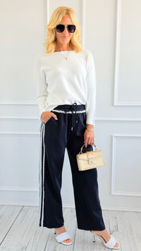 Track Luxe Drawstring Pants - Navy-170 Bottoms-7Mango7-Coastal Bloom Boutique, find the trendiest versions of the popular styles and looks Located in Indialantic, FL
