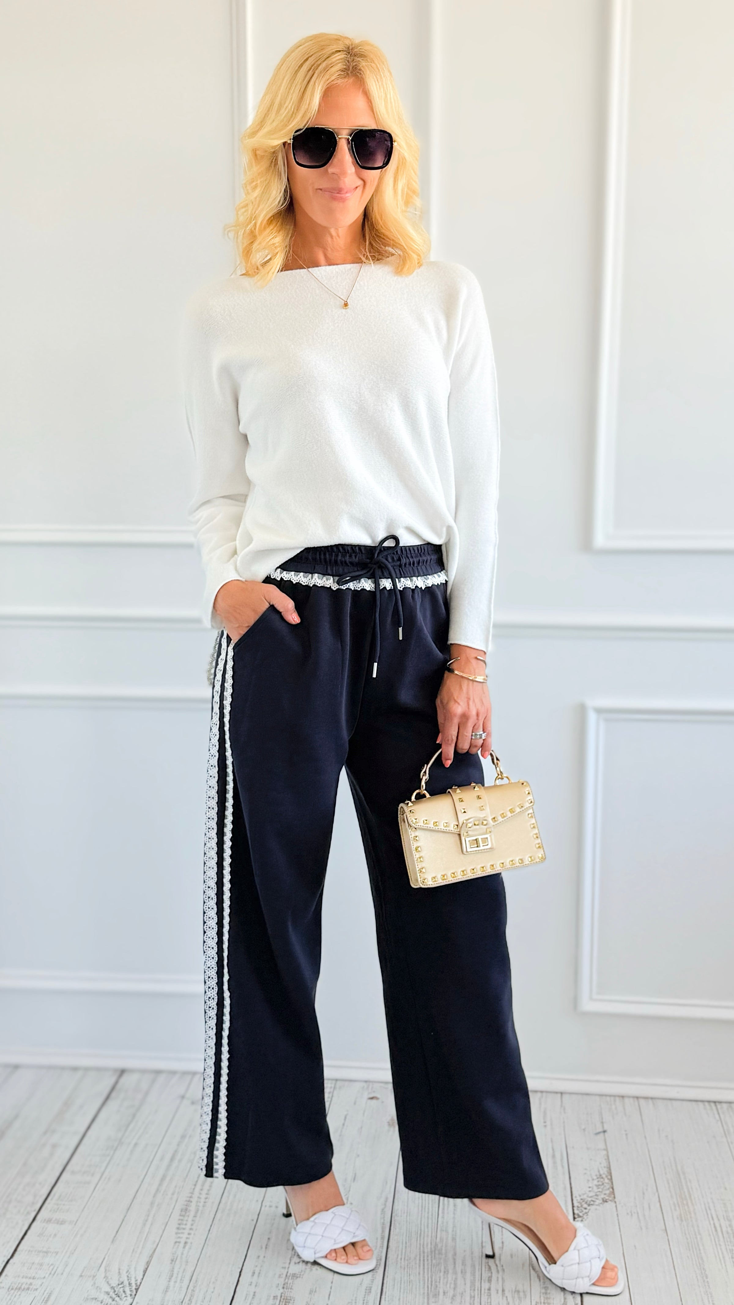 Track Luxe Drawstring Pants - Navy-170 Bottoms-7Mango7-Coastal Bloom Boutique, find the trendiest versions of the popular styles and looks Located in Indialantic, FL