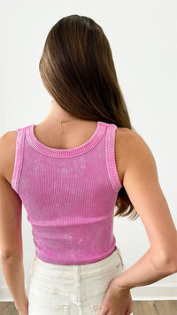 Washed Ribbed Tank Top - Candy Pink-100 Sleeveless Tops-Zenana-Coastal Bloom Boutique, find the trendiest versions of the popular styles and looks Located in Indialantic, FL