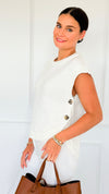 Signature Side Button Knit Vest - Cream-150 Cardigans/Layers-idem ditto-Coastal Bloom Boutique, find the trendiest versions of the popular styles and looks Located in Indialantic, FL