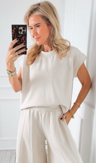 Scuba Chic Knit Top - Sand Beige