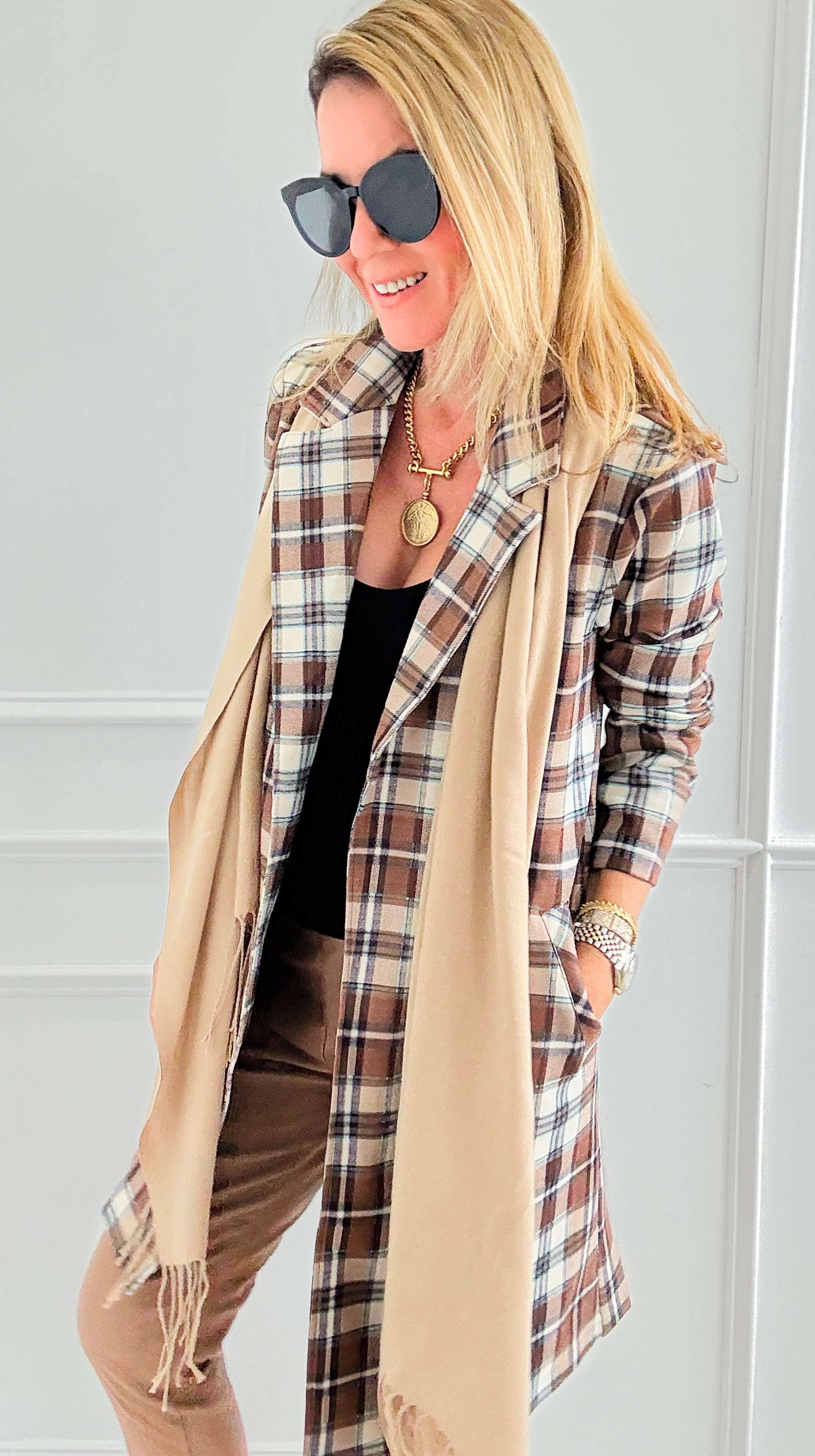 Aspen Drive Plaid Suede Blazer-160 Jackets-Must Have-Coastal Bloom Boutique, find the trendiest versions of the popular styles and looks Located in Indialantic, FL