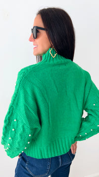 Chunky Pearl Embellished Sweater - Kelly Green-140 Sweaters-Adora-Coastal Bloom Boutique, find the trendiest versions of the popular styles and looks Located in Indialantic, FL