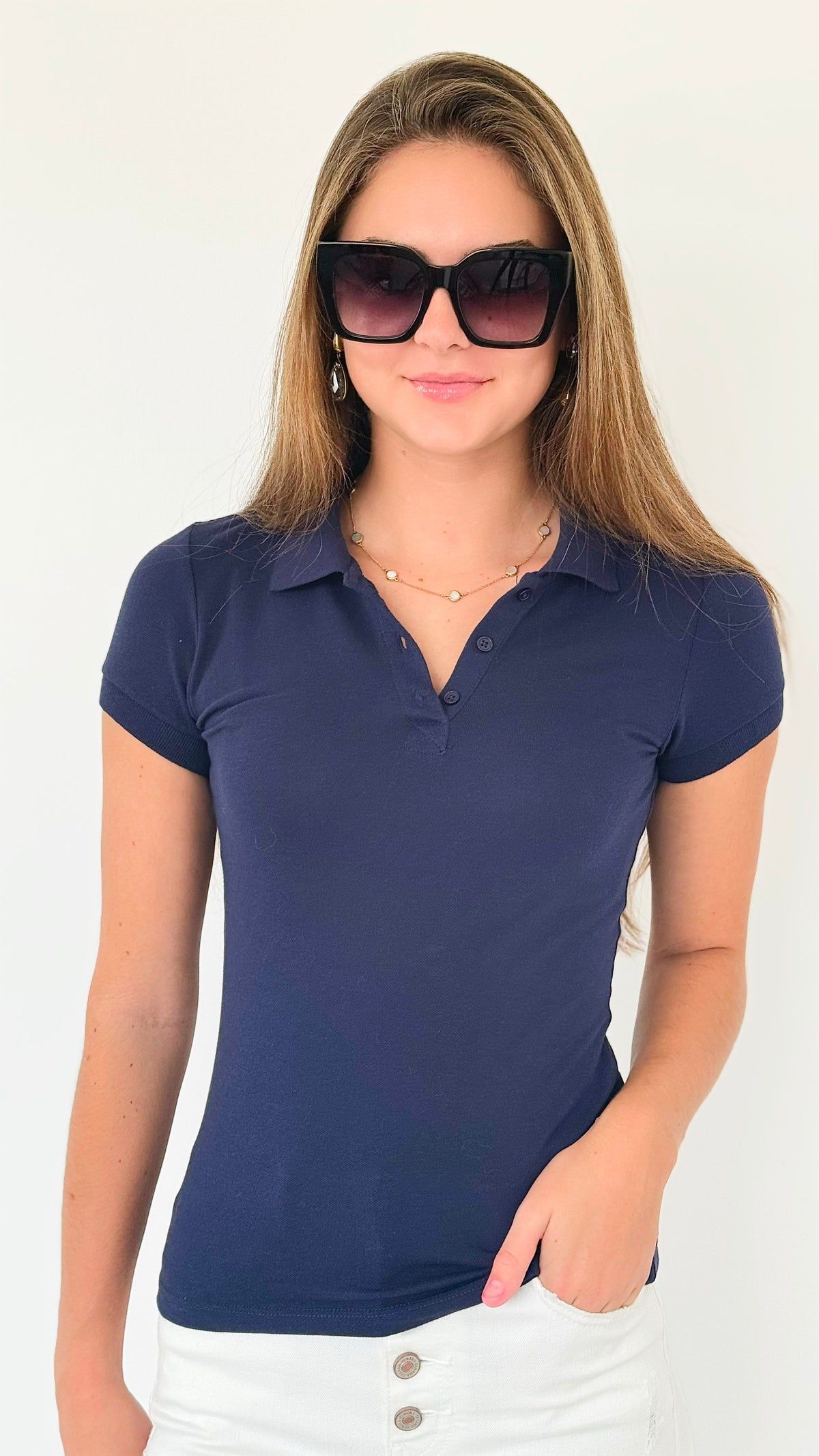 Nautical Navy Polo-110 Short Sleeve Tops-Heart&Hips-Coastal Bloom Boutique, find the trendiest versions of the popular styles and looks Located in Indialantic, FL