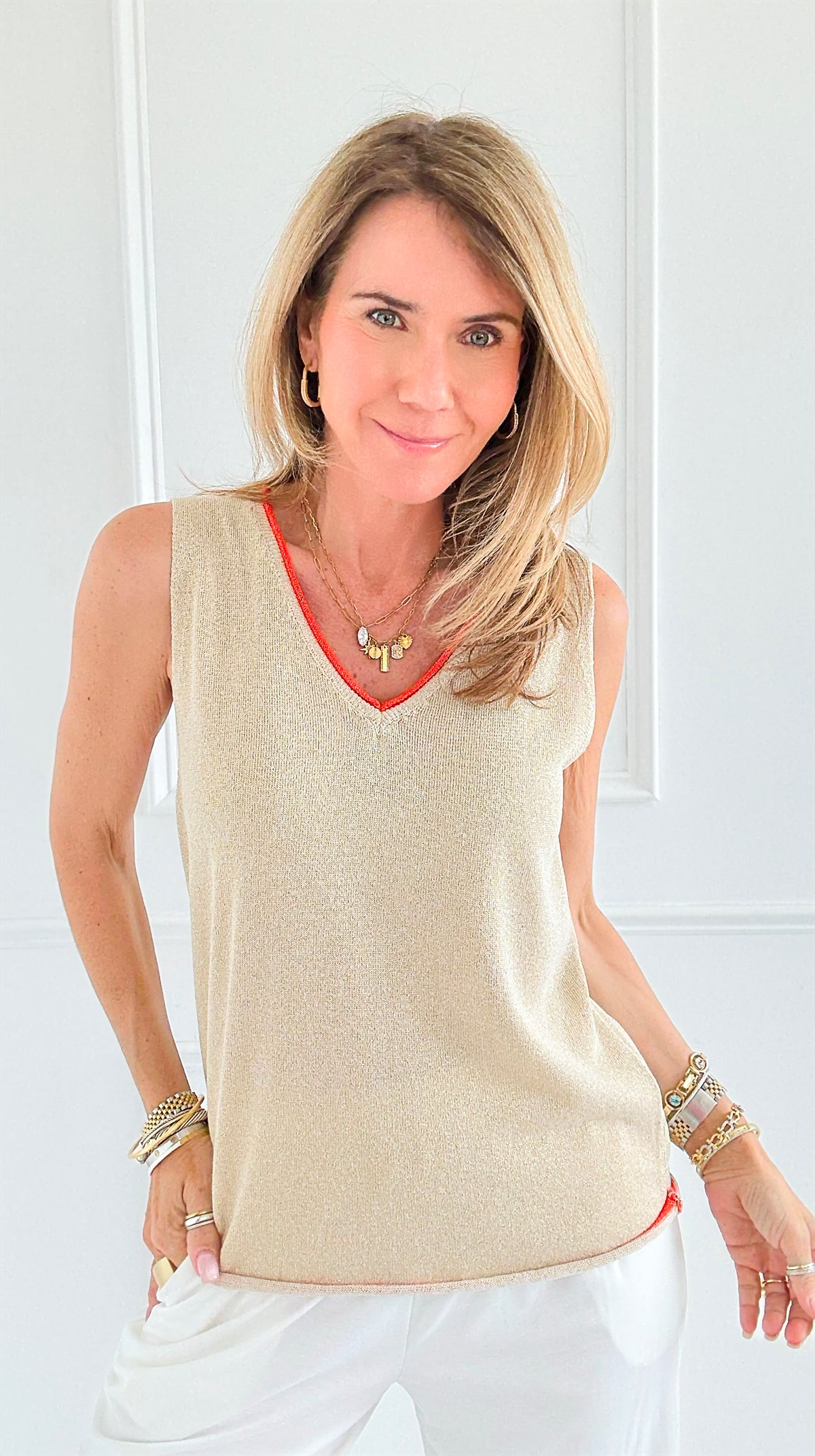 Neon Edge Italian Knit Top- Orange-100 Sleeveless Tops-LY PARIS-Coastal Bloom Boutique, find the trendiest versions of the popular styles and looks Located in Indialantic, FL