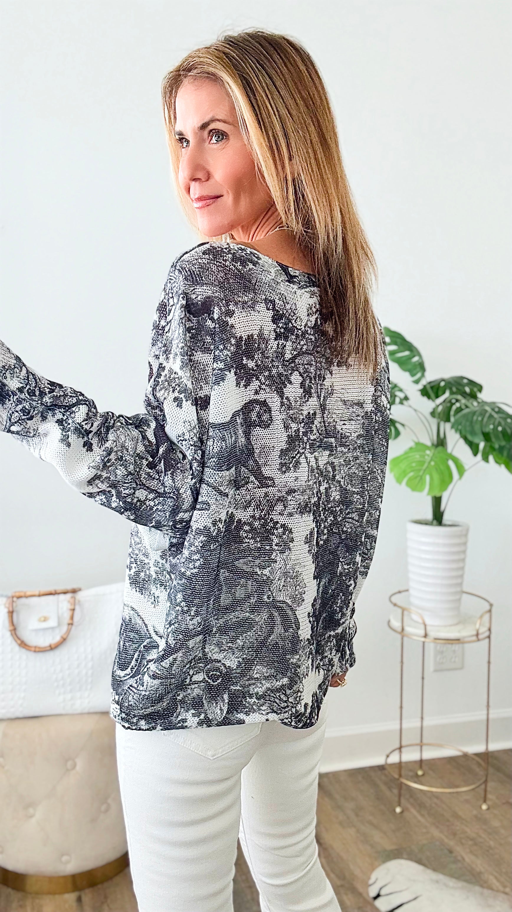 Adorable Toile Italian St Tropez Knit - Black-140 Sweaters-Italianissimo-Coastal Bloom Boutique, find the trendiest versions of the popular styles and looks Located in Indialantic, FL