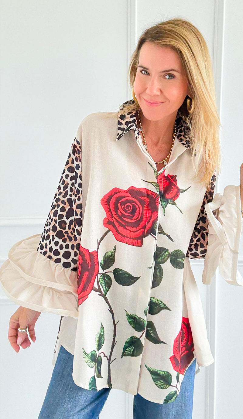 Wild Roses Ruffle Bell Sleeve Italian Blouse-130 Long sleeve top-Italianissimo-Coastal Bloom Boutique, find the trendiest versions of the popular styles and looks Located in Indialantic, FL