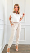 Santorini By Night High Low Cuff Pant - Beige-180 Joggers-Joh Apparel-Coastal Bloom Boutique, find the trendiest versions of the popular styles and looks Located in Indialantic, FL