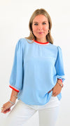 City Chic Peasant Top-Sky Blue-110 Long Sleeve Tops-Jodifl-Coastal Bloom Boutique, find the trendiest versions of the popular styles and looks Located in Indialantic, FL