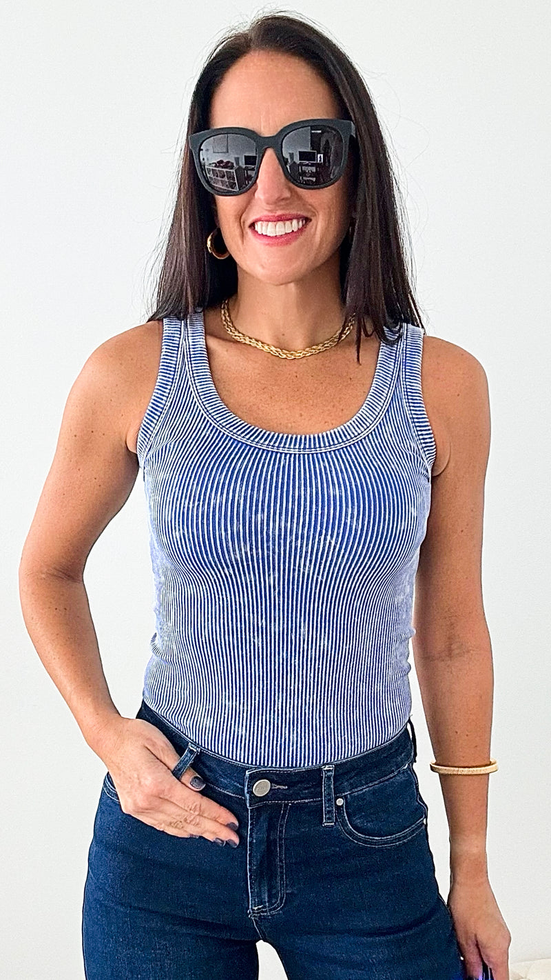 Washed Ribbed Cropped Tank Top - Lt Indigo-100 Sleeveless Tops-Zenana-Coastal Bloom Boutique, find the trendiest versions of the popular styles and looks Located in Indialantic, FL