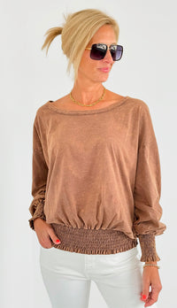 Dropped Dolman Sleeves Terry Top- Mocha-130 Long Sleeve Tops-oddi-Coastal Bloom Boutique, find the trendiest versions of the popular styles and looks Located in Indialantic, FL